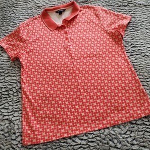 Lands' End Pink Floral Polo Style Knit Top Shirt